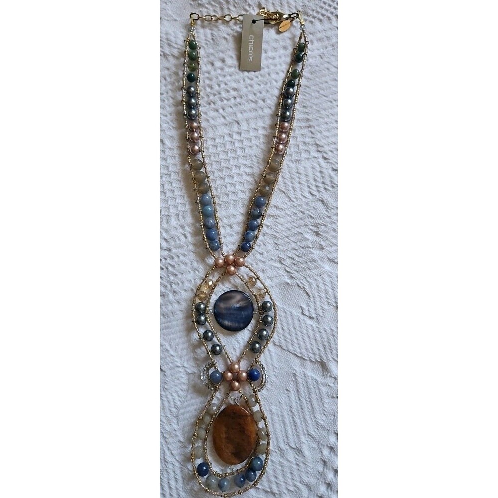 NWT Chico's Agate Natural Stone Beaded Pearl Statement Necklace Ret. $ 79.00